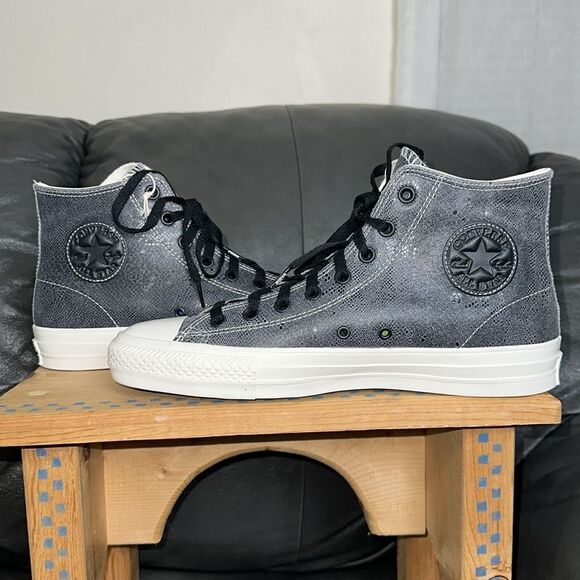 CONVERSE 11 M/13 W Unisex Black Genuine Snake Print Leather Skate Sneakers - Picture 9 of 15